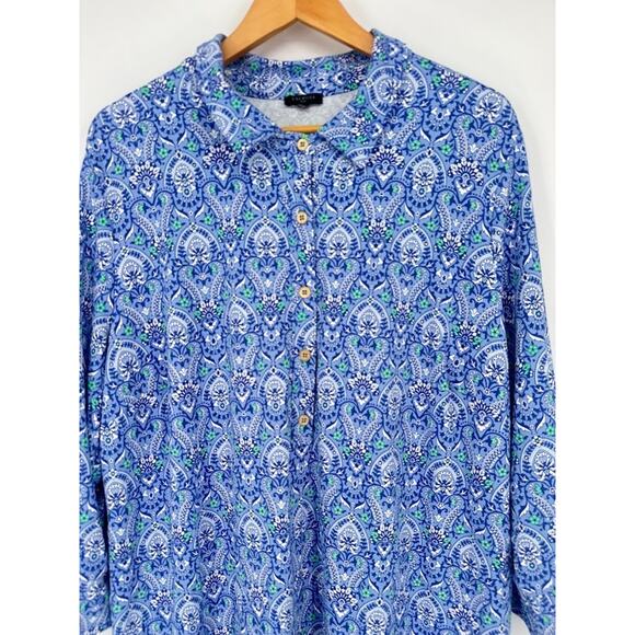 Talbots Effortless Jersey Medallion Nylon Popover Shirt Dress Blue Plus Size 3X - Picture 3 of 9